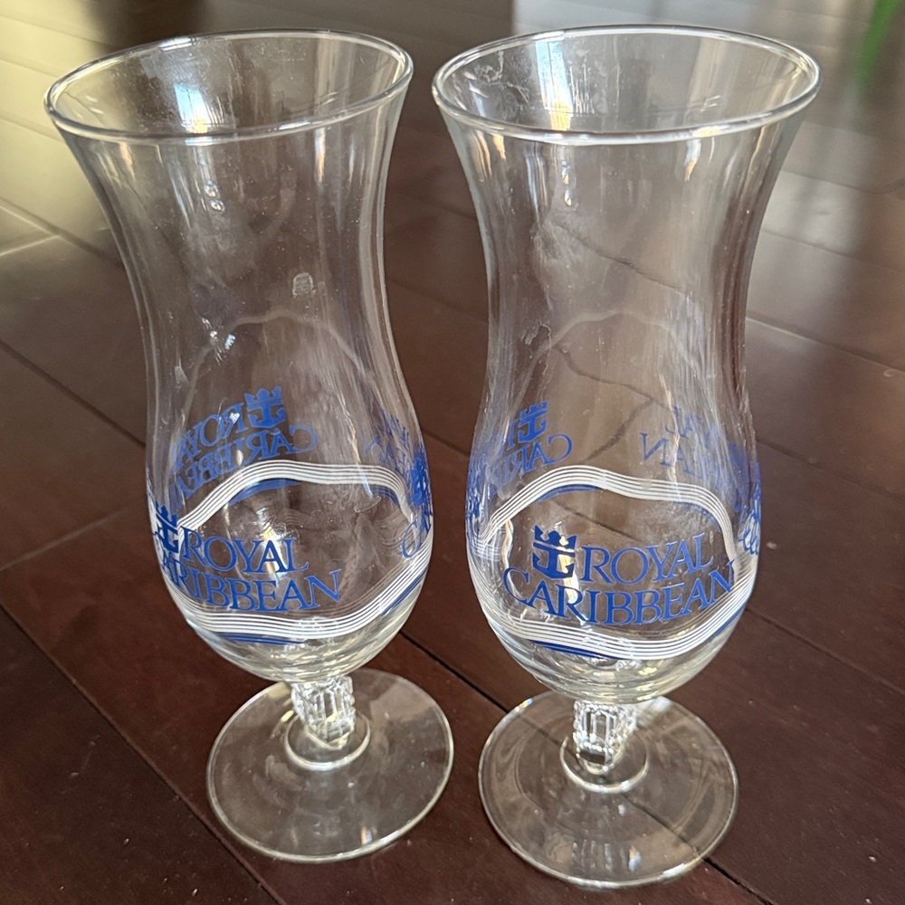 Vintage Pair of Royal Caribbean Cruise Lines Hurricane Logo Cocktail Goblets